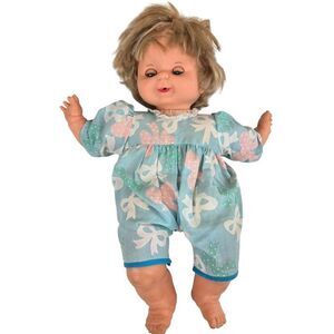 Ideal Baby Doll Bubbles 16" Vintage 1989 Blonde Hair Blue Eyes Romper